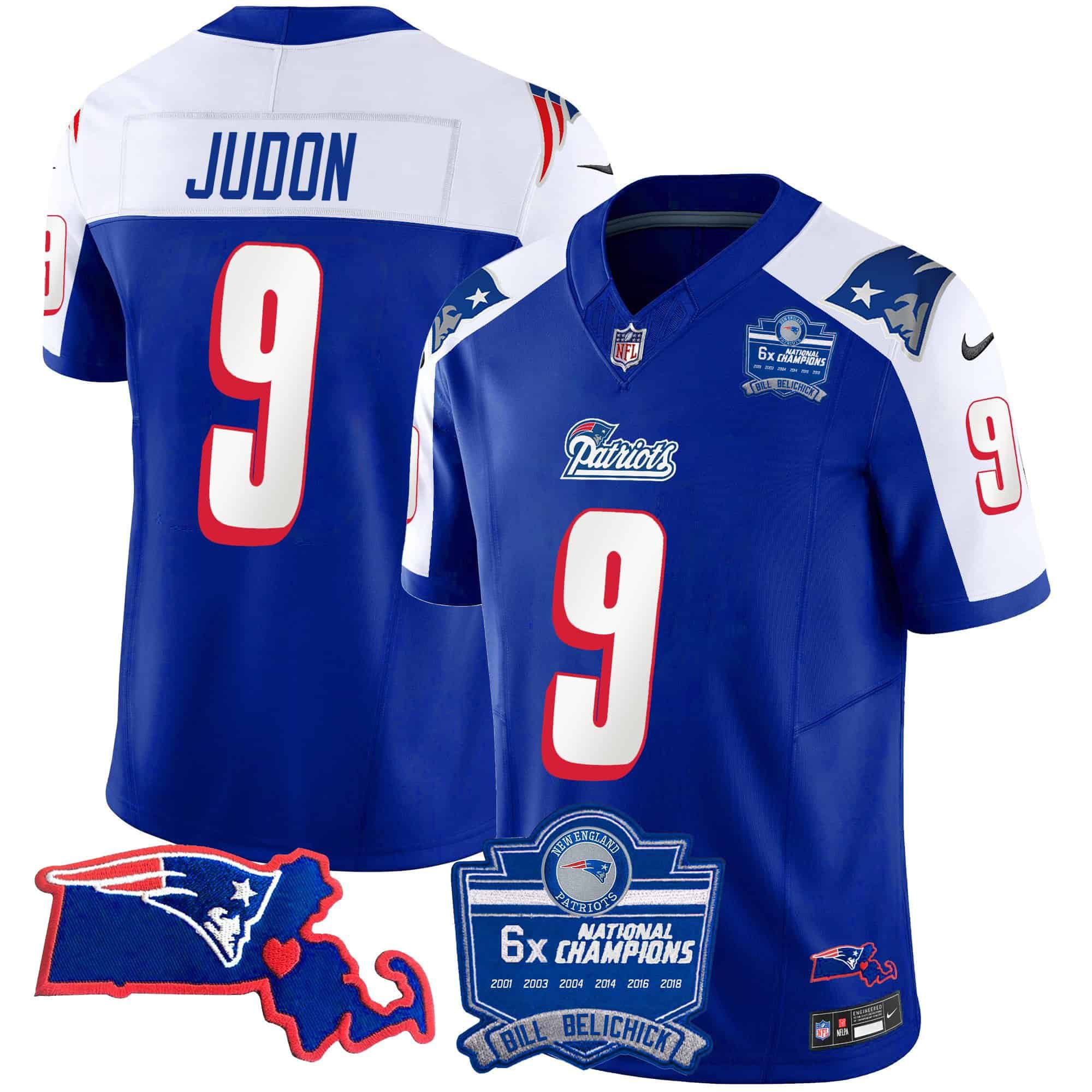 Men New England Patriots #9 Judon Blue 2024 Nike 6x Champions Patch Vapor Limited NFL Jersey